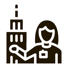 Poster - Woman Guide near Tower Vector Glyph Illustration