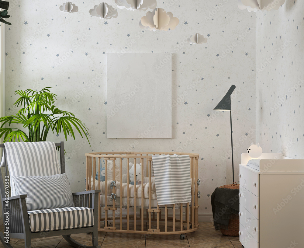 mockup poster in cute nursery room Stock Illustration | Adobe Stock
