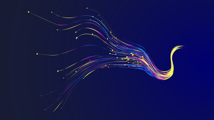 Fluttering ribbons and particles have a tech-oriented vector background