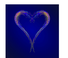 Poster - Colorful dynamic particles and lines form a heart-shaped abstract pattern
