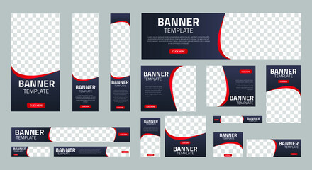 set of corporate web banners of standard size with a place for photos. Vertical, horizontal and square template. vector illustration EPS 10