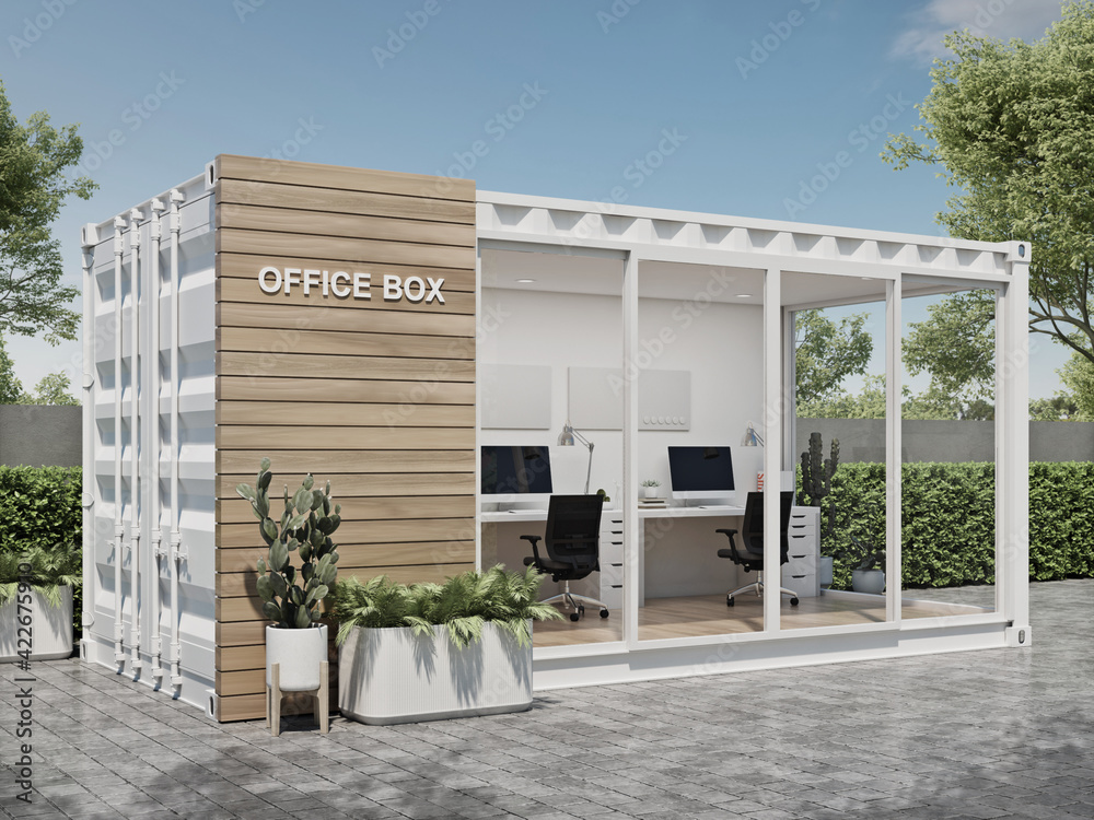 Office Container Animation Mode Mobile office container 3D render #1 Stock Illustration | Adobe Stock
