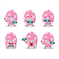 Sticker - Photographer profession emoticon with pink easter egg cartoon character