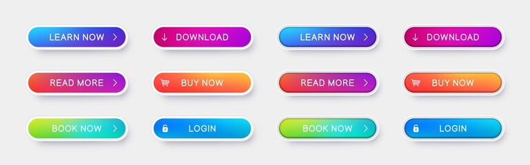Poster - Set of abstract ui buttons with shadow. Vector different gradient color buttons for use in web sites, apps and game.