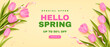 Spring special offer vector banner background with spring season sale text and tulip flowes. Can be used for web banners, wallpaper, flyers, voucher discount. Vector illustration