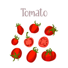 Juicy And Fresh Tomatoes Of Different Varieties. Healthy Nutrition Product.