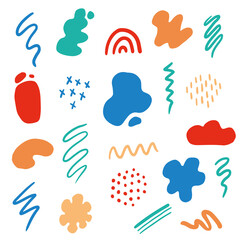Aufkleber - Hand drawn set of abstract brush elements, dot, blob, line, curve. Doodle sketch style. Abstract element drawn by digital pen. Vector illustration isolated on a white background.