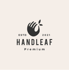 Sticker - hand leaf hipster vintage logo vector icon illustration