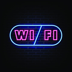 Wall Mural - Wifi Neon Signs Style Text Vector