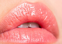 Close-up Beautiful Lips. Sexy Plump Lips Nude Lipstick. Close-up Perfect Natural Lip Makeup Beautiful Female Mouth. Plump Sexy Full Lips. Pink Lipstick. Perfect Natural Lip Makeup