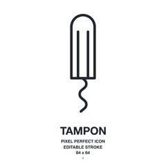Wall Mural - menstrual tampon editable stroke outline icon isolated on white background vector illustration. pixe
