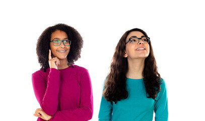 Two cheerful women friends girls