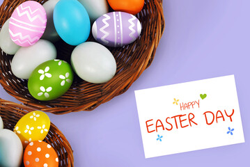 Easter eggs in the basket and for Greeting Card,Happy Easter Day