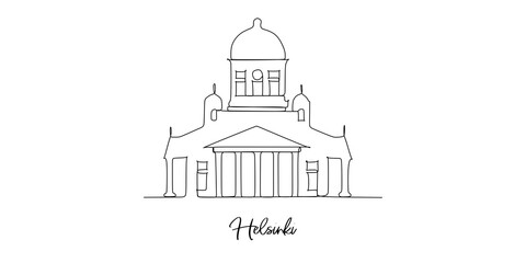 Wall Mural - Famous landmark in Finnish capital: Senate Square with Lutheran cathedral. Continuous one line drawing