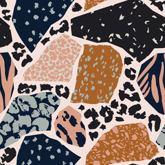 Wall Mural - Unusual cut outs with animal skin seamless pattern.