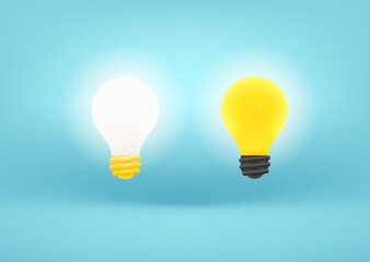 Poster - 3d style vector lightbulbs icons set. Idea concept