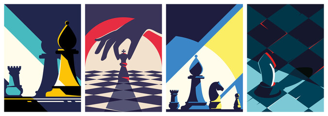 Wall Mural - Collection of chess posters. Flyer templates in flat design.