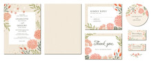 Universal Hand Drawn Floral Templates In Warm Colors Perfect For An Autumn Or Summer Wedding And Birthday Invitations, Menu And Baby Shower.