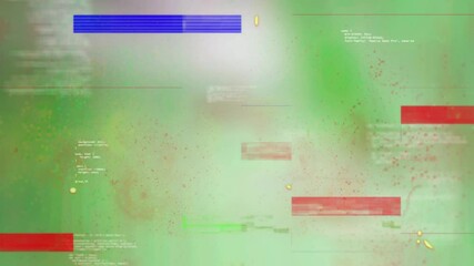Poster - Flashing light trails and data processing against green background