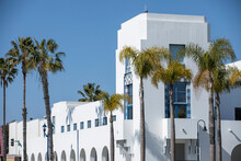 Palm Tree View Of The Historic 1929 Art Deco City Hall In Downtown Oceanside, California, USA.