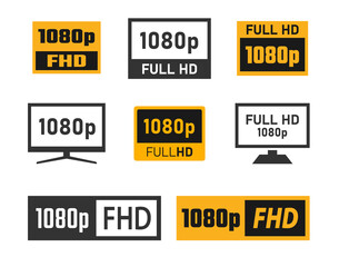 Poster - 1080p Full Hd icons set, FHD screen resolution