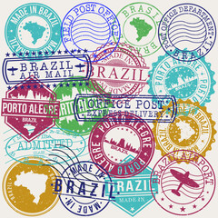  Porto Alegre Brazil Set of Stamps. Travel Stamp. Made In Product. Design Seals Old Style Insignia.