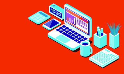 Isometric business desktop 