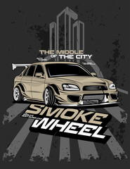 smoke wheel, custom drift car illustration