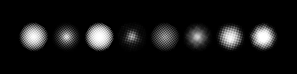 Poster - halftone collection. circle halftone different shape. halftone, isolated. vector illustration