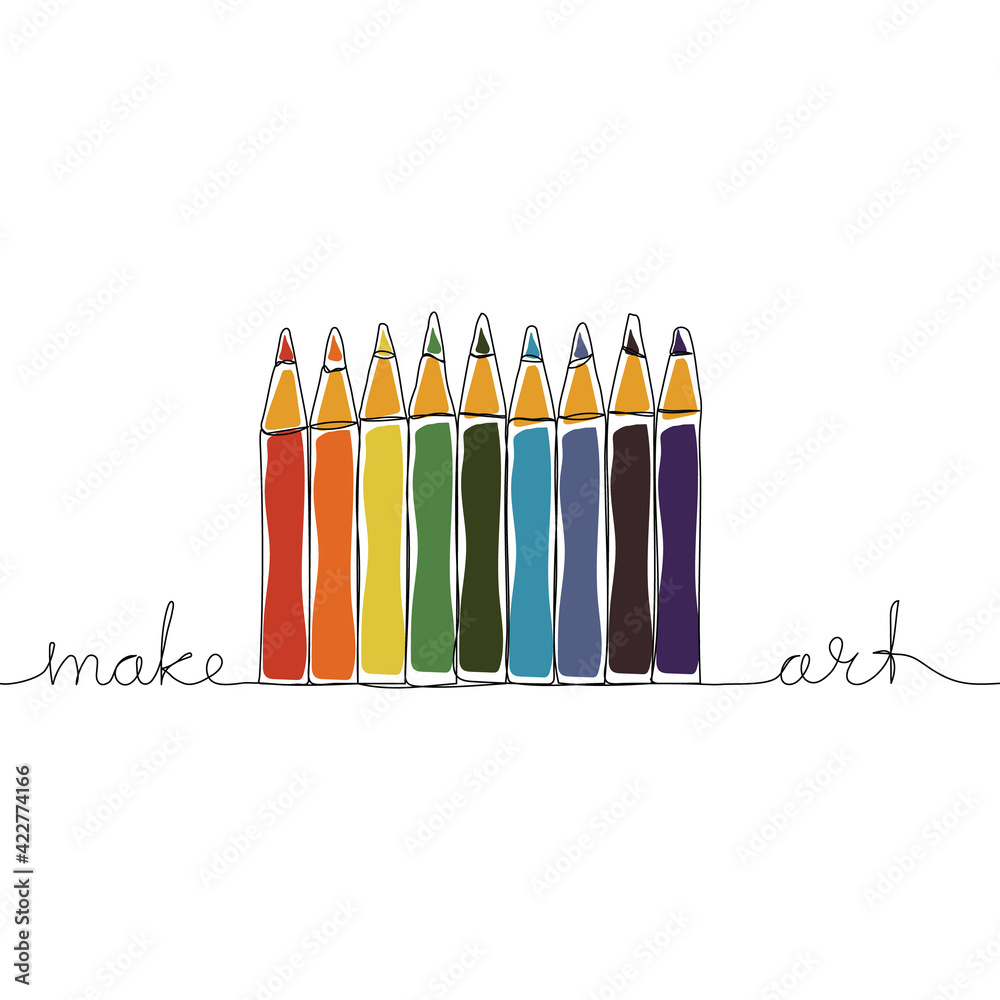 Continuous one line drawing of color pencils and handwritten text Make ...