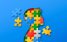 Little Boy Colorful Puzzle Head Paper Cut Concept