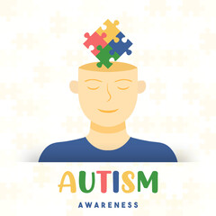 Wall Mural - Autism awareness day kid head puzzle card