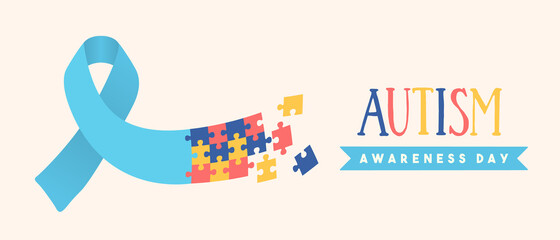 Wall Mural - Autism awareness day puzzle ribbon game banner