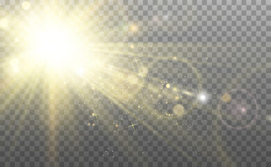 Aufkleber - Special lens flash, light effect. The flash flashes rays and searchlight. illust.White glowing light. Beautiful star Light from the rays. The sun is backlit. Bright beautiful star. Sunlight. Glare.	