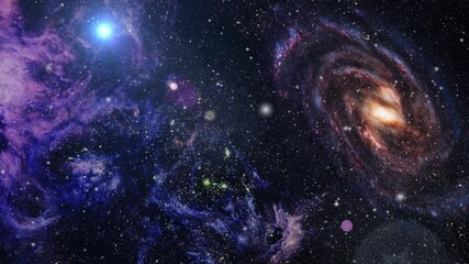 Wall Mural - 4k blue nebula cloud with a galaxy hovering in the universe
