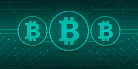 Poster - 3D Rendered Grid Style Green Cryptocurrency concept background