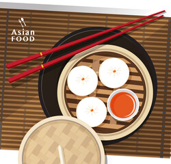 Wall Mural - Dimsum, Chinese dumplings and bun, Vector