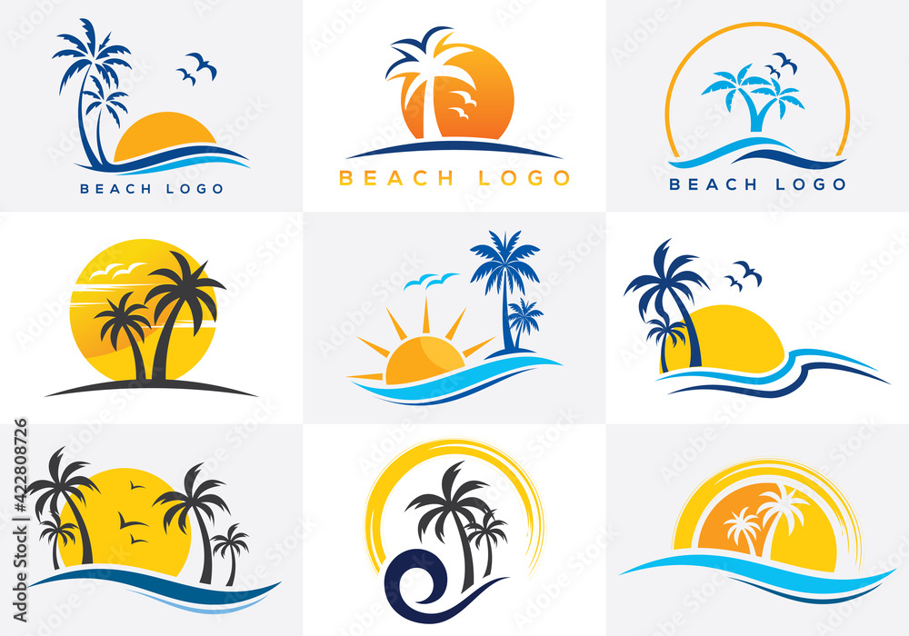 Beach and island logo design, vector design template of beach icons - obrazy, fototapety, plakaty 