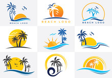 Beach And Island Logo Design, Vector Design Template Of Beach Icons