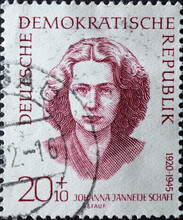 A Postage Stamp From Germany, GDR Showing A Portrait Of The Murdered Anti-fascist And Resistance Fighter Against Hilter: Johanna Schaft (1920–1945), Dutch Student