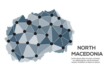 Poster - north macedonia communication network map. vector image of a low poly global map with city lights. m