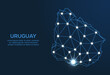 © Tetiana - Uruguay communication network map. Vector low poly image of a global map with lights in the form of cities. Map in the form of a constellation, mute and stars