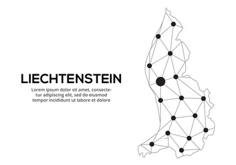 Poster - liechtenstein communication network map. vector image of a low poly global map with city lights. map