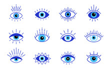Blue Evil Eye, Vector Set Eyes Symbol, Stock Illustration