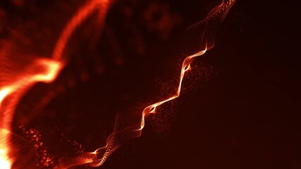 Poster - Abstract Fire Particles Landscape Fx Background Loop/ 4k animation of an abstract fractal fire particles space landscape background with glowing mesh lines and lens flare flowing and seamless looping