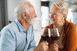 © Goran - Happy mature couple toasting with red wine at home