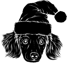 Wall Mural - black silhouette of dog face with Christmas hat vector illustration