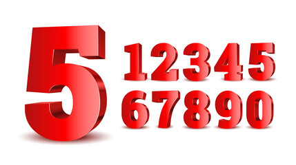 Wall Mural - Red 3d numbers. Symbol set.