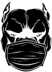 Sticker - black silhouette of dog with a protective mask on his face.