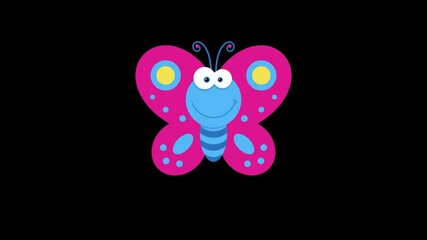 Wall Mural - Blue Butterfly Cartoon Character Flying. 4K Animation Video Motion Graphics Without Background 